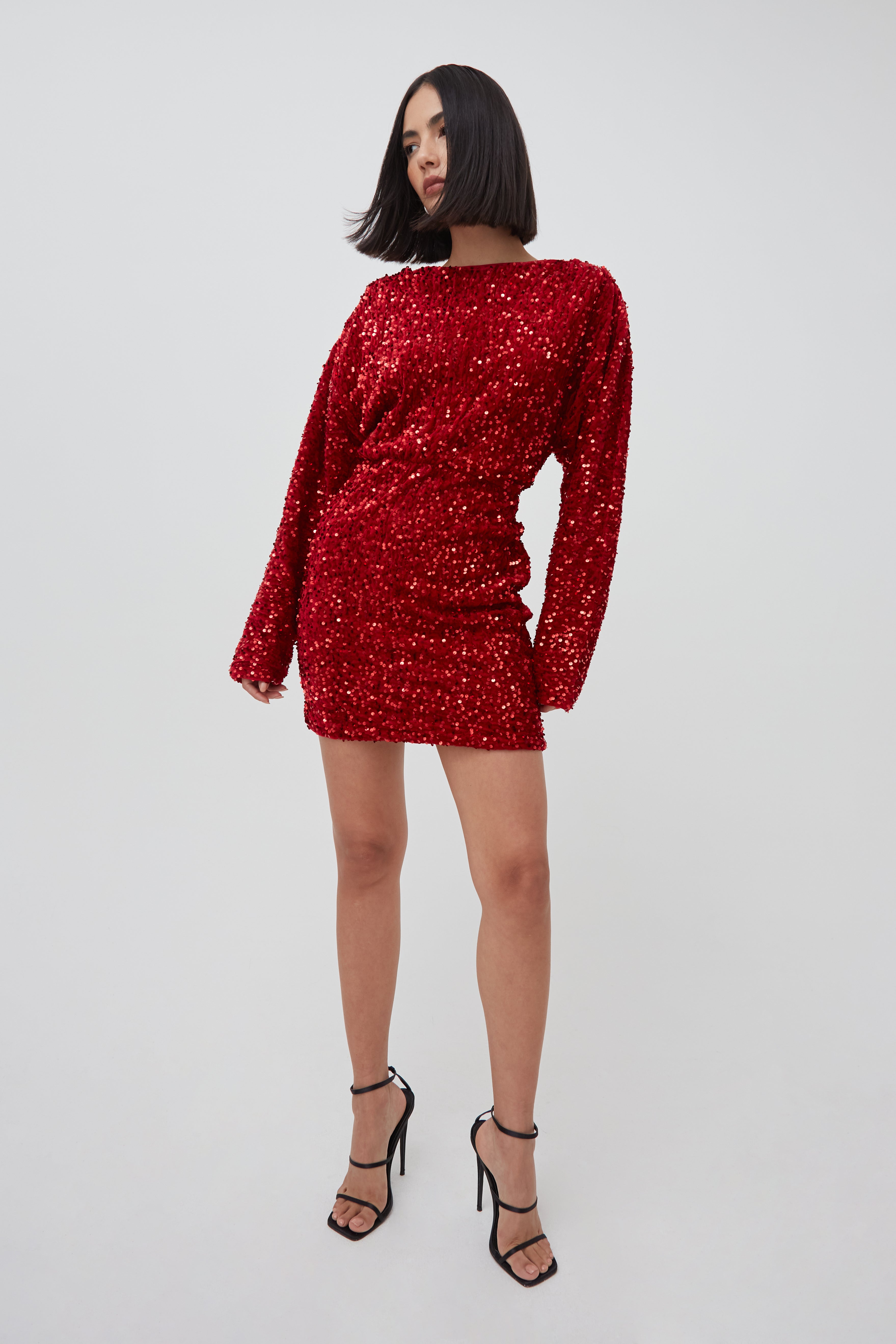 Long Sleeve Sequin Dress |Sparkly Red & Pink Mini Dress Long Sleeve Sequin Dress |Sparkly Red & Pink Mini Dress
