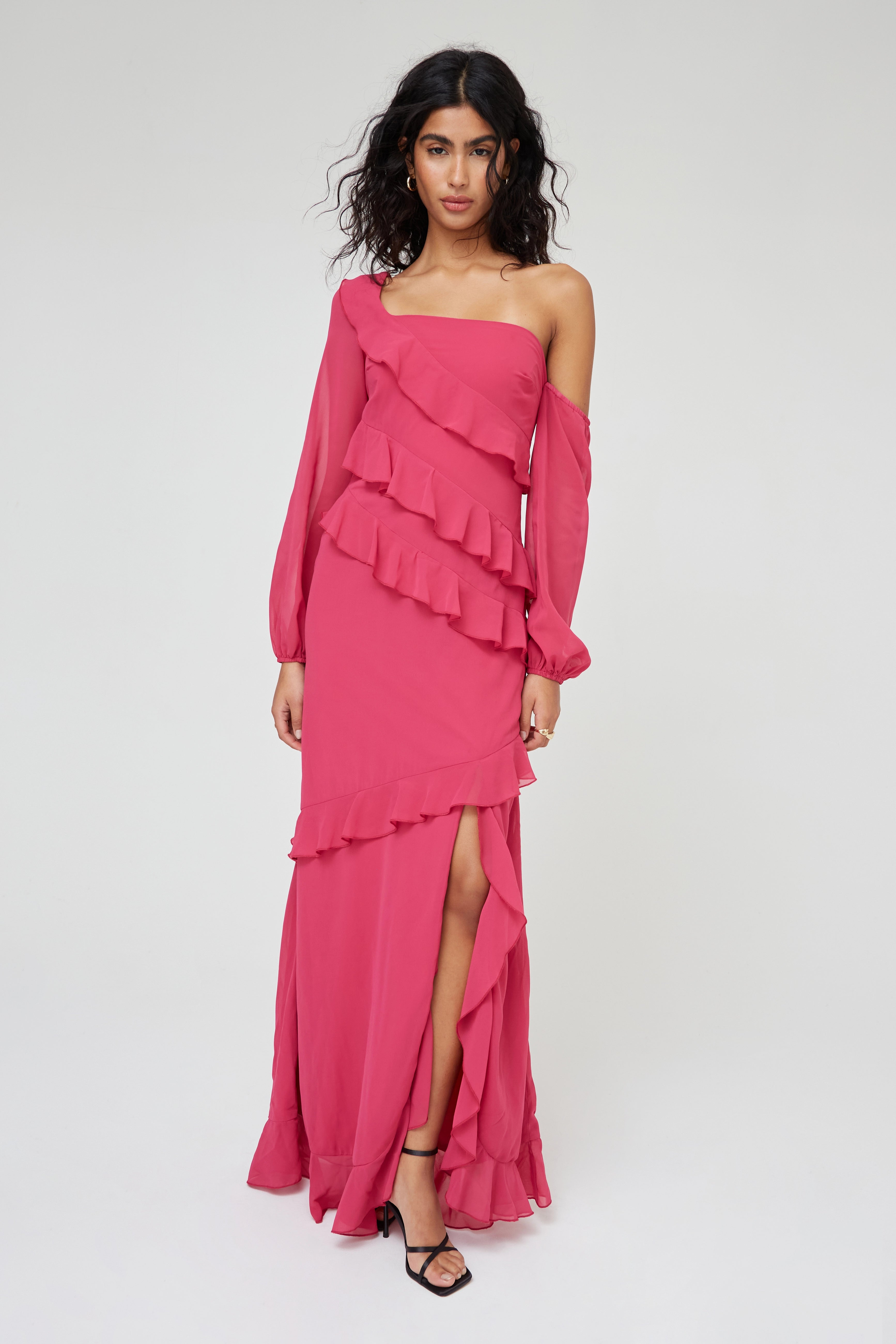Ruffle Maxi Dress | One Shoulder Long Sleeve Red Dress Ruffle Maxi Dress | One Shoulder Long Sleeve Red Dress