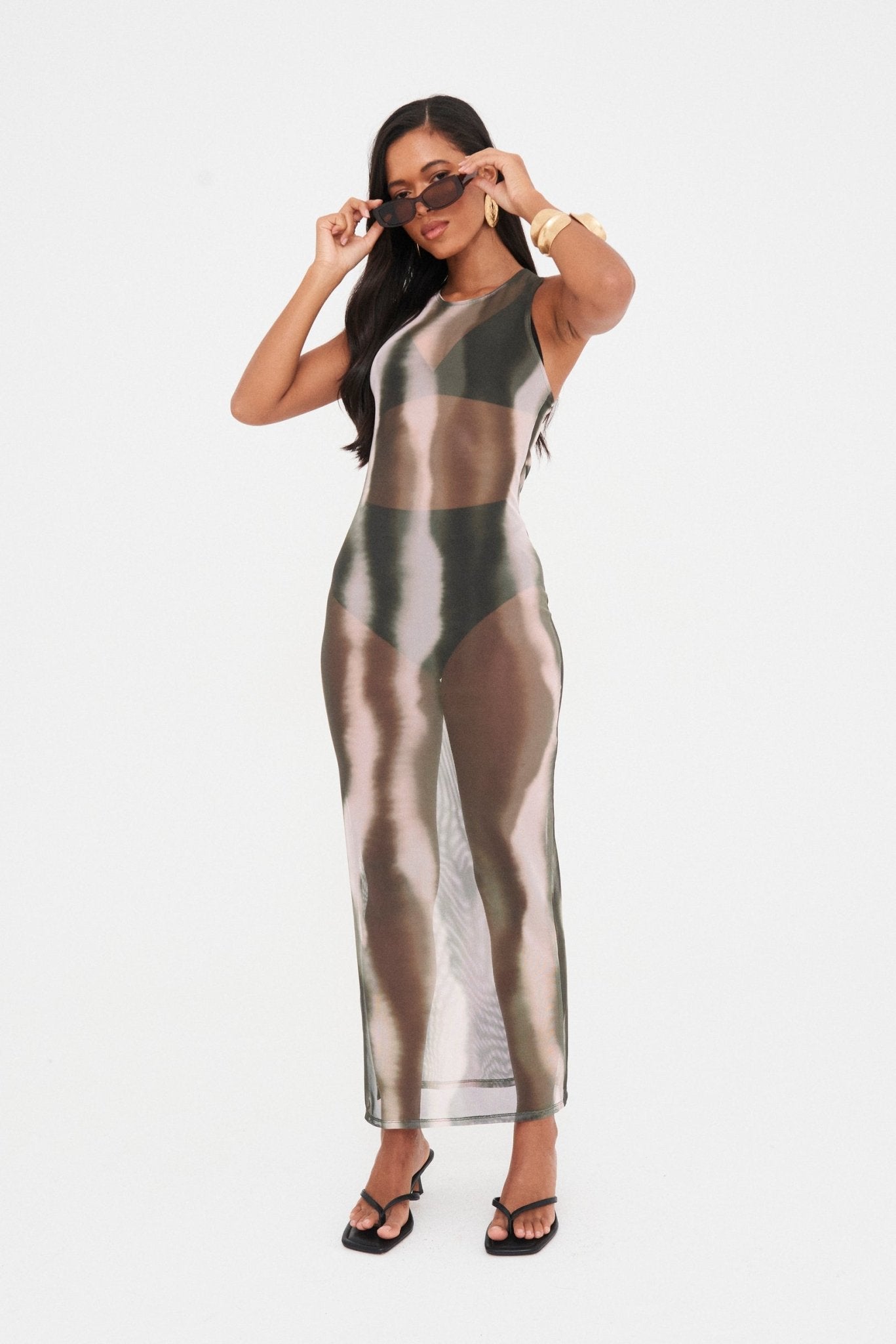 mesh midaxi dress ABSTRACT SHEER MESH MIDAXI DRESS