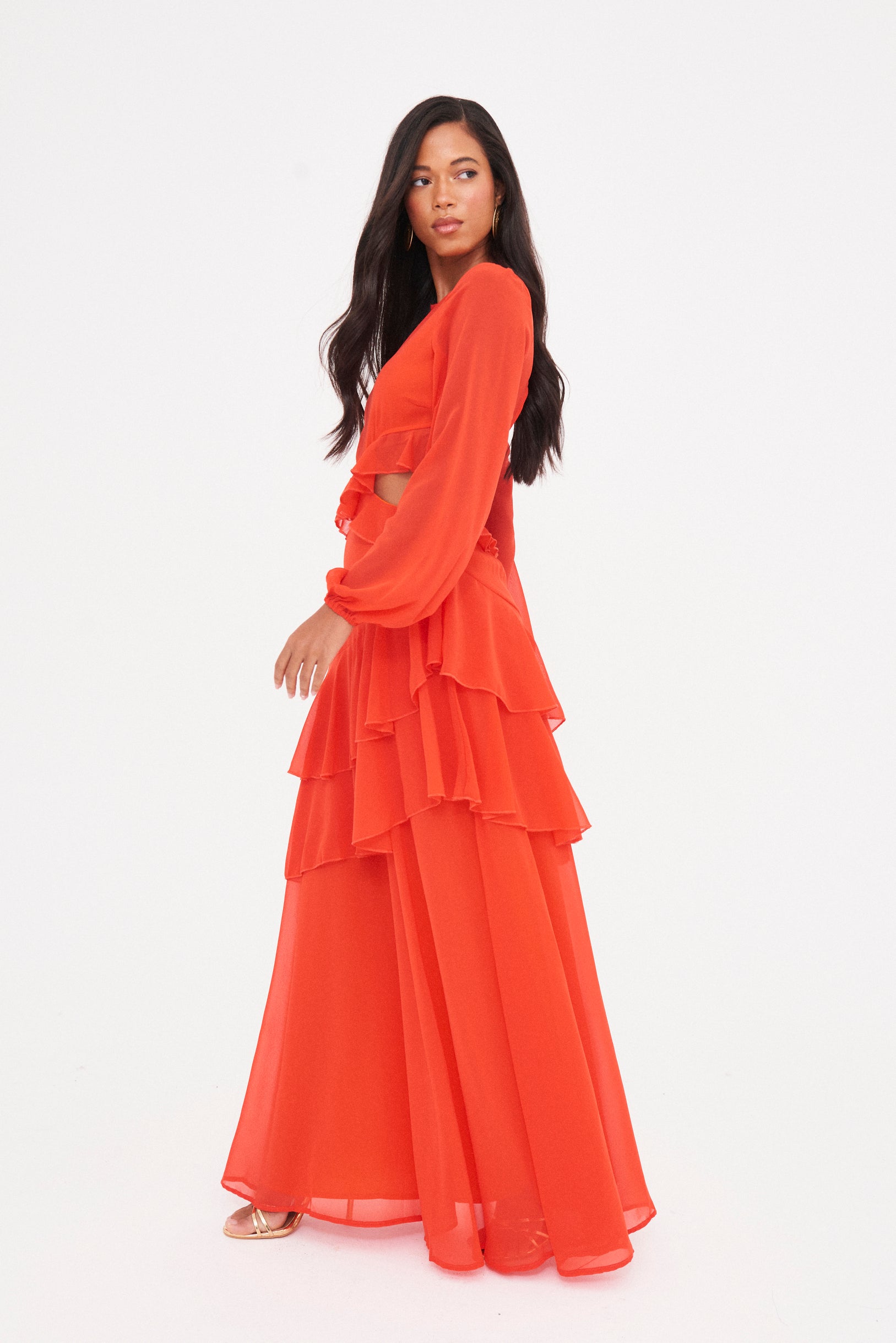 Ruffled Maxi Dress with Cutout Dress