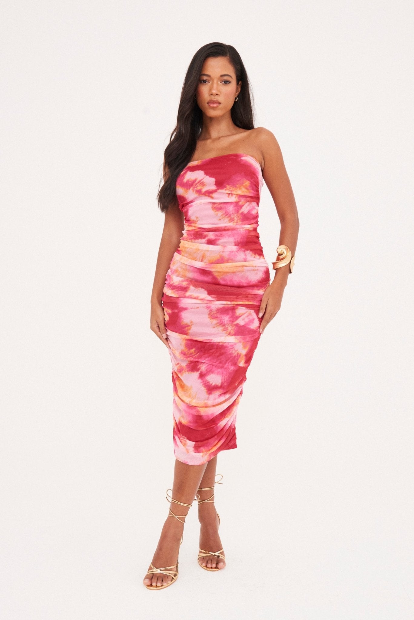 Bandeau ruched dress best sale