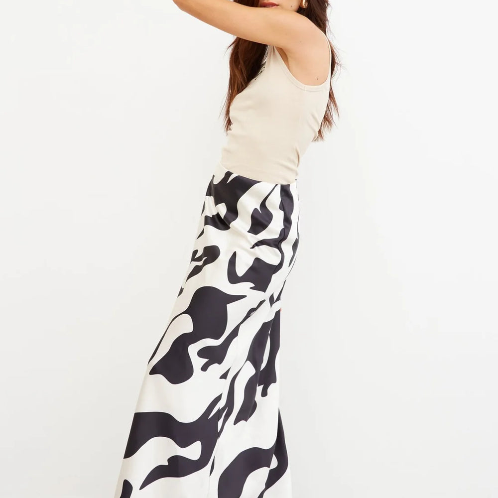 ABSTRACT SATIN MAXI SKIRT