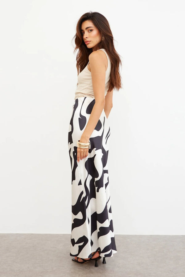 ABSTRACT SATIN MAXI SKIRT