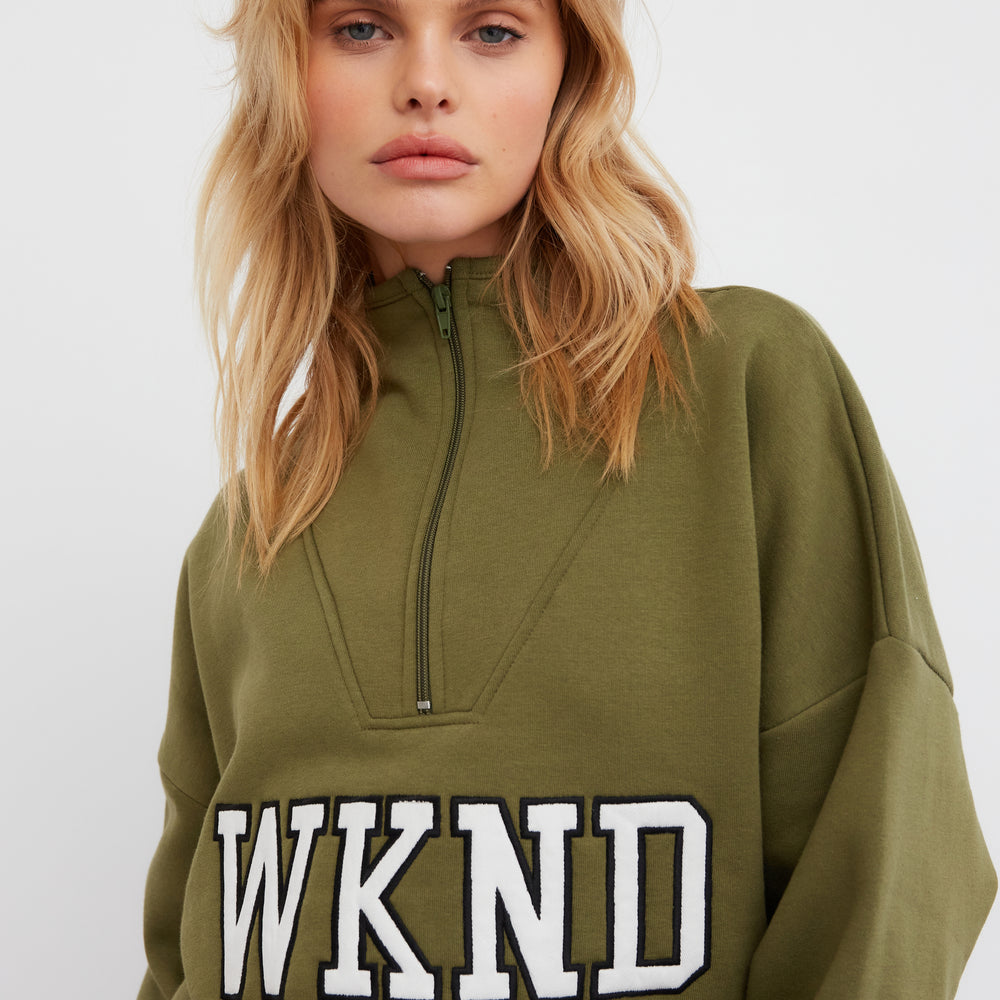 
                      
                        WKND HALF ZIP SWEAT
                      
                    