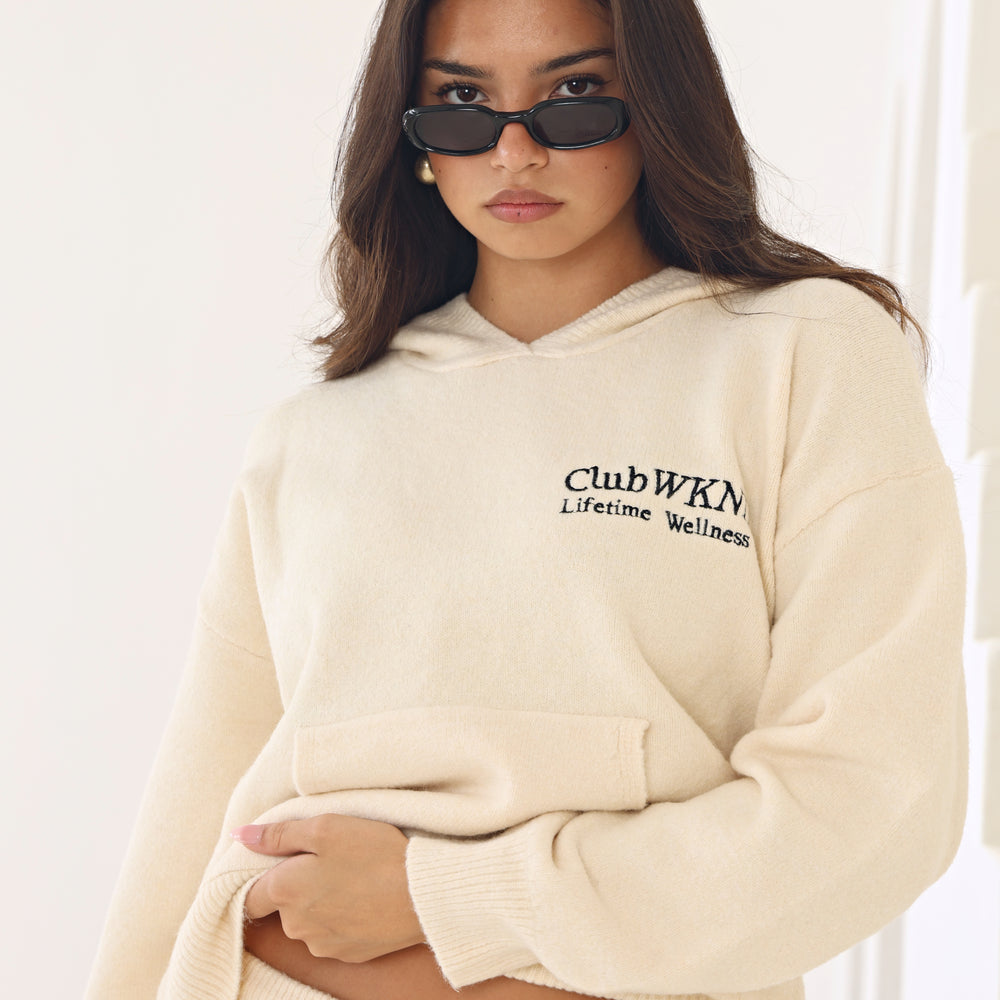 WKND CLUB KNITTED HOODIE IN STONE