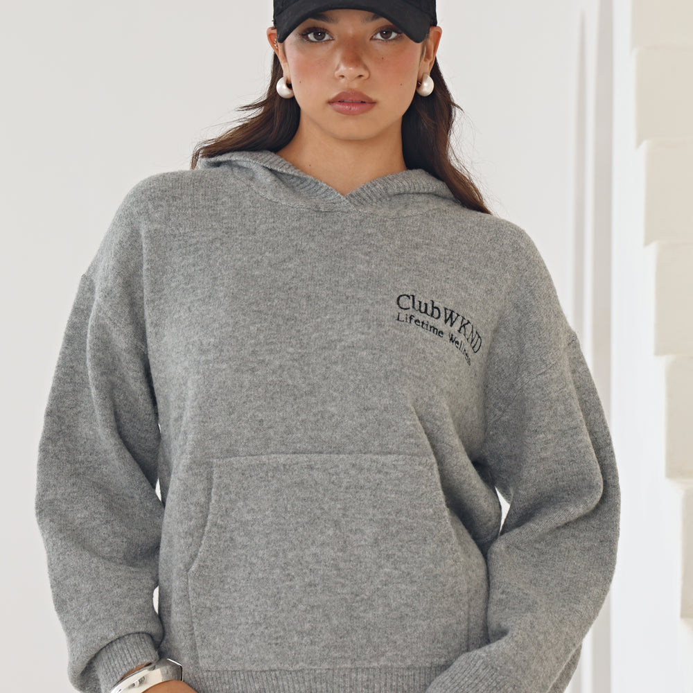 WKND CLUB KNITTED HOODIE IN CHARCOAL