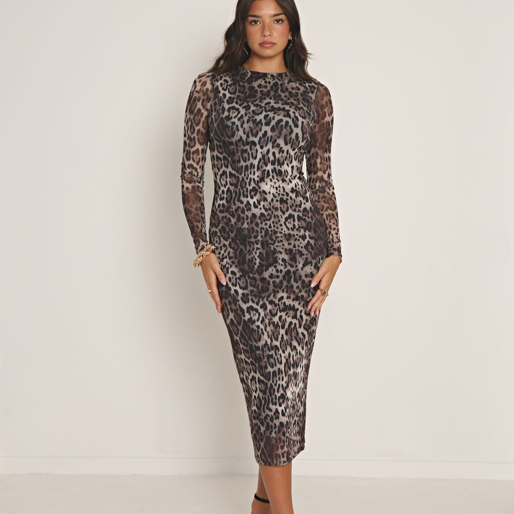 
                      
                        LEOPARD MESH LONG SLEEVE MIDAXI DRESS
                      
                    