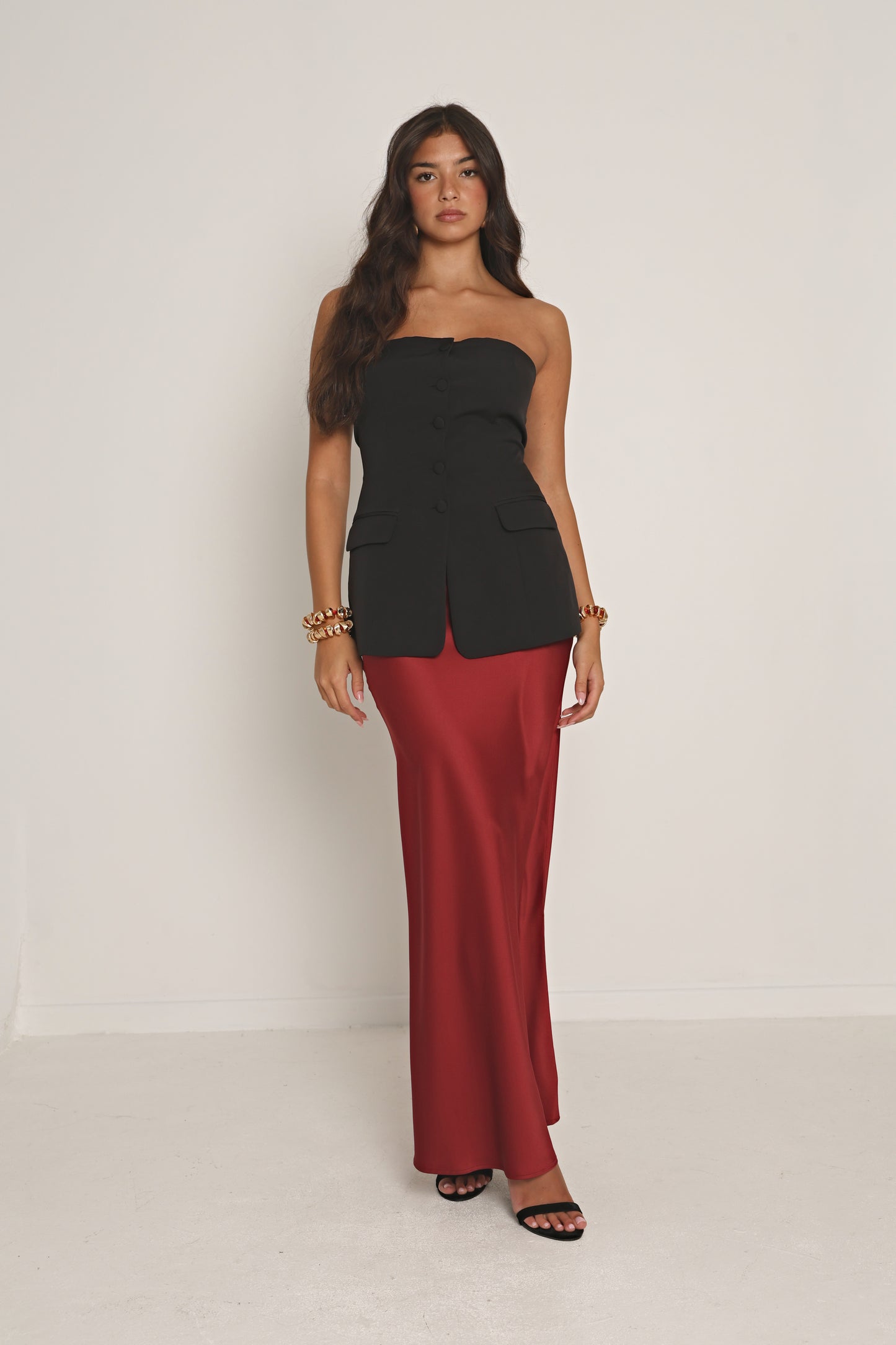 SATIN BIAS CUT MAXI SKIRT