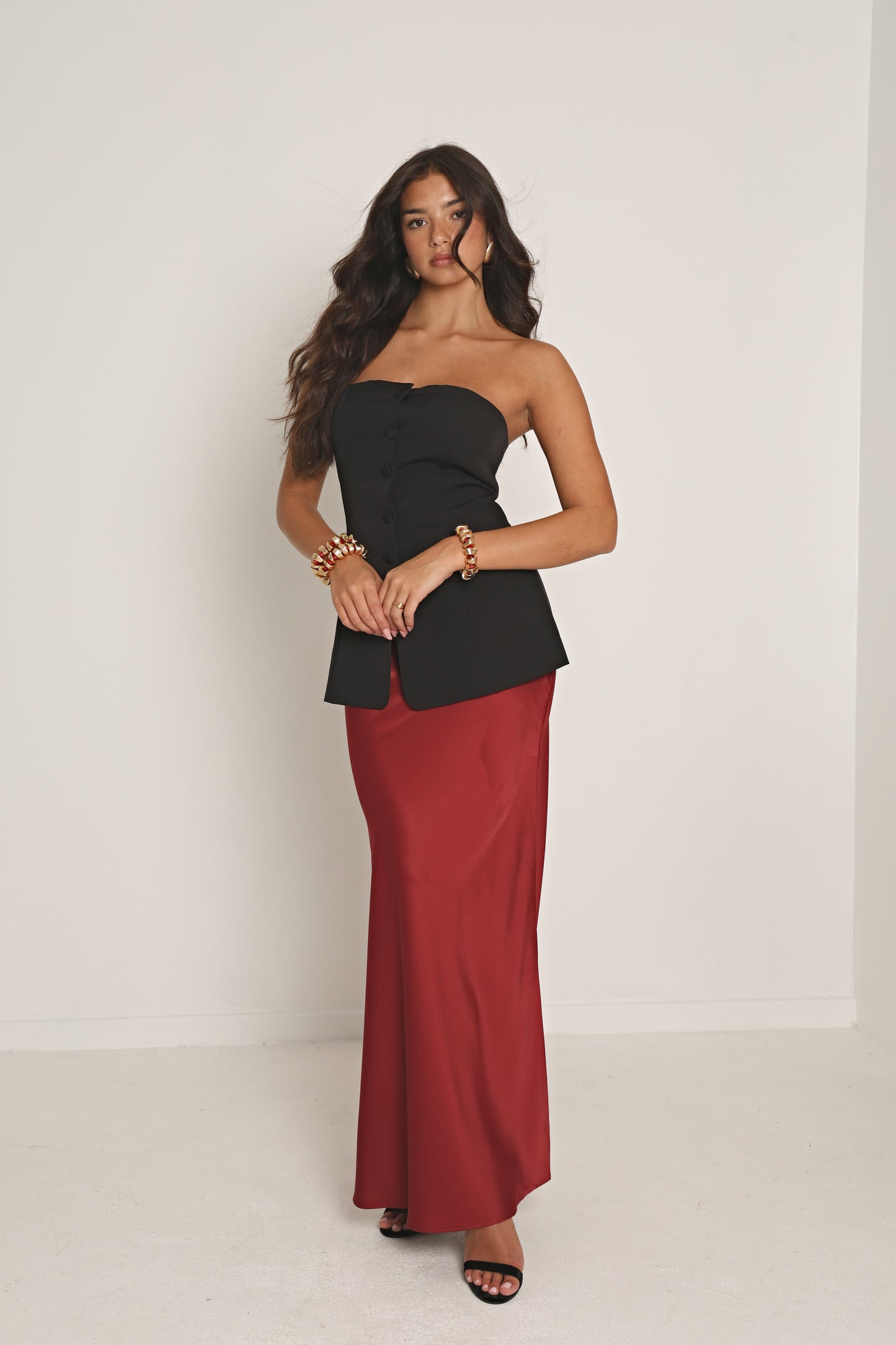 SATIN BIAS CUT MAXI SKIRT