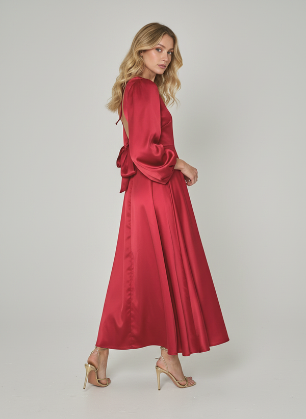 SATIN BOW BACK MIDAXI DRESS