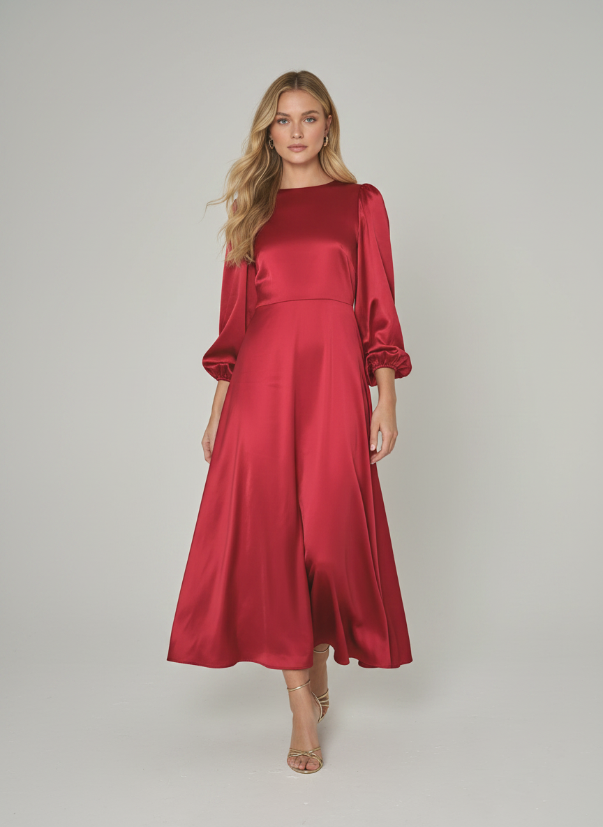 SATIN BOW BACK MIDAXI DRESS