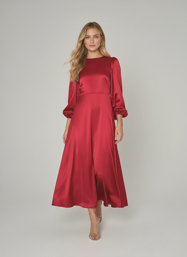 SATIN BOW BACK MIDAXI DRESS