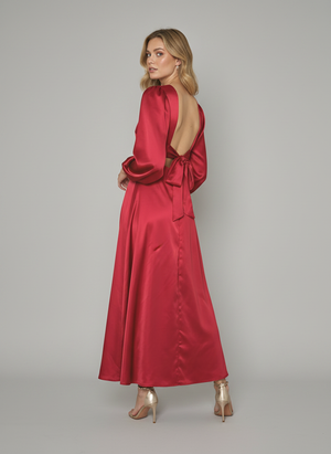 SATIN BOW BACK MIDAXI DRESS