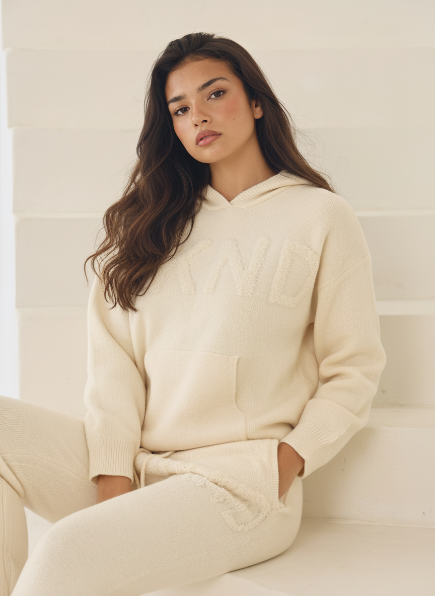 WKND KNITTED HOODIE IN STONE