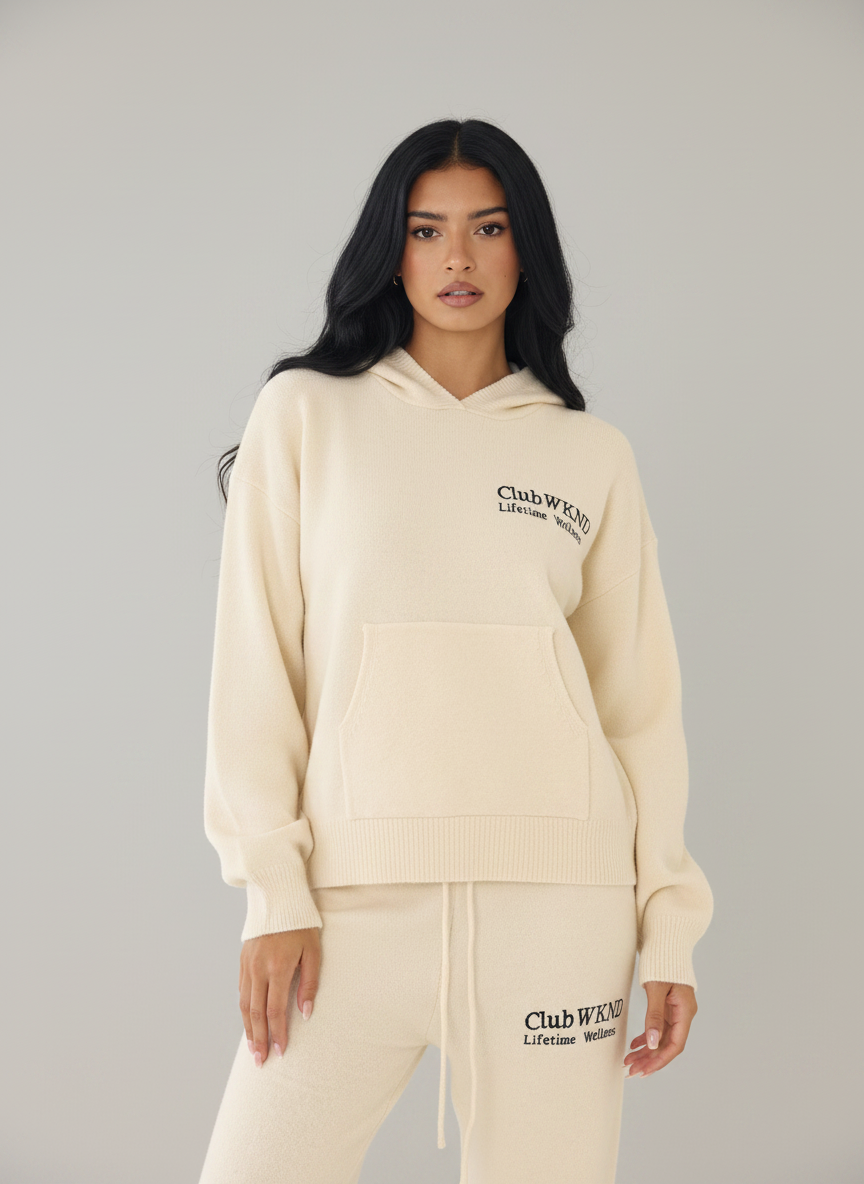WKND CLUB KNITTED WIDE LEG JOGGER IN STONE