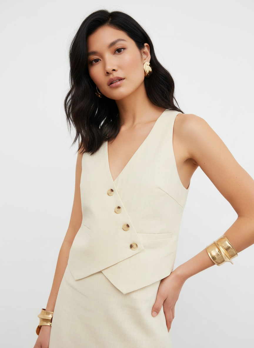 LINEN BLEND TAILORED WAISTCOAT