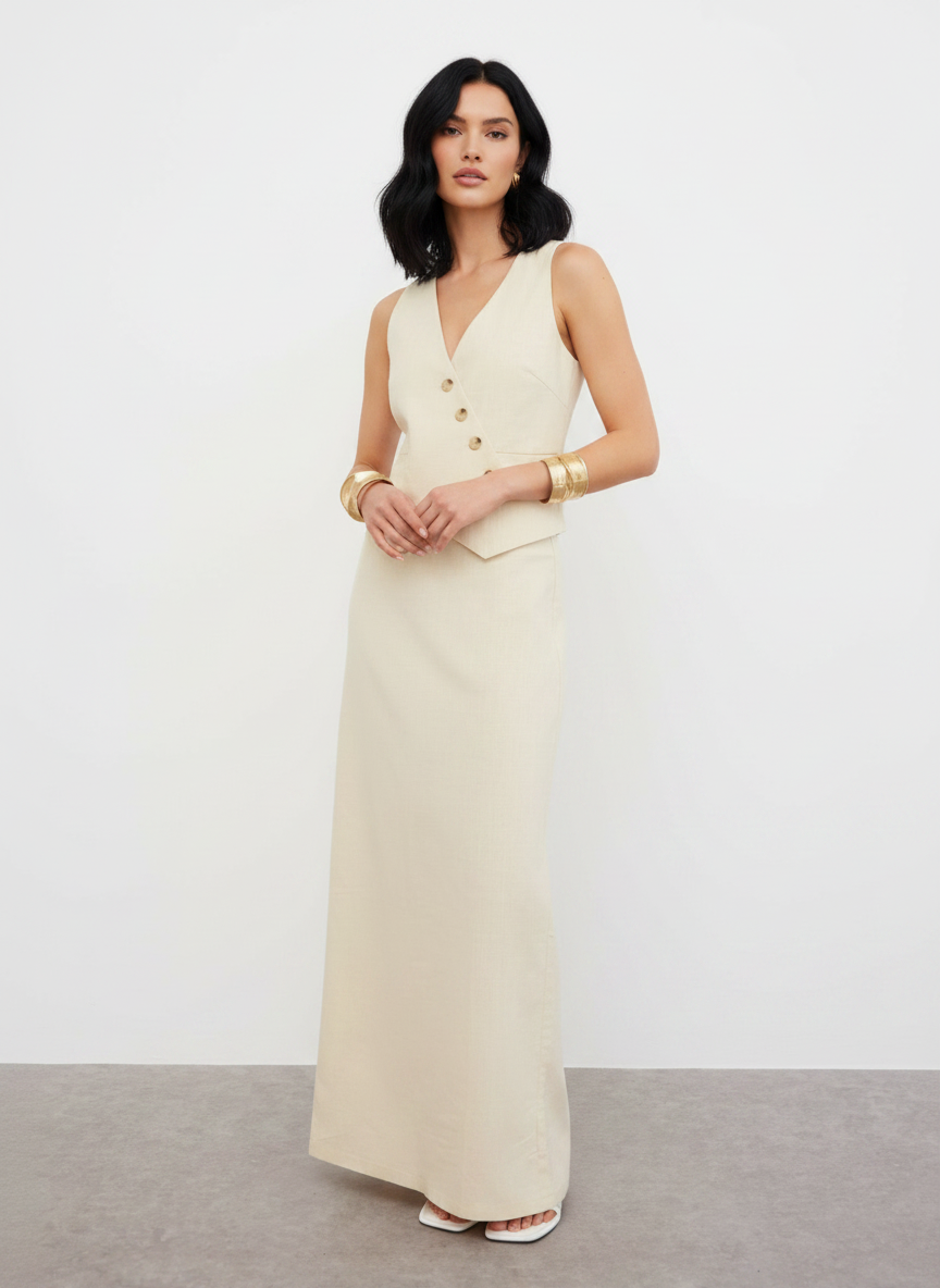 LINEN BLEND MAXI SKIRT