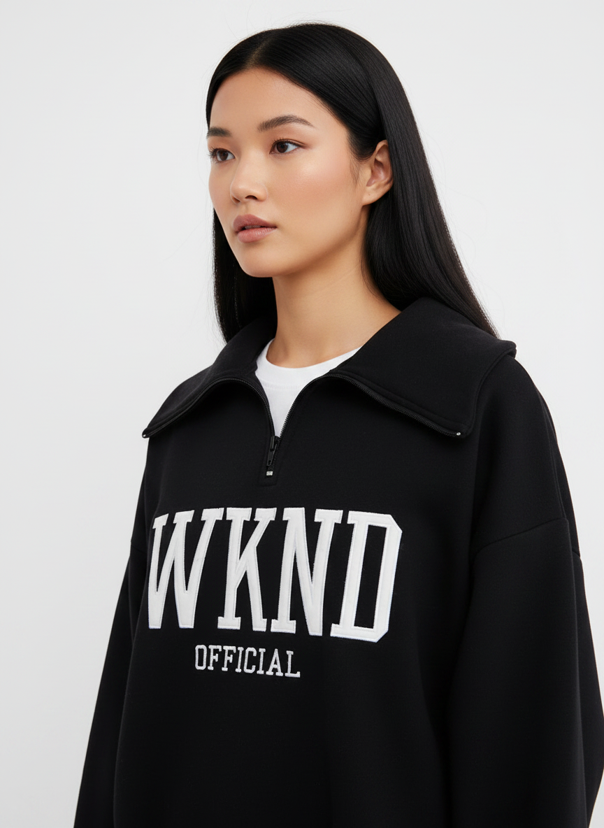 WKND EMBROIDERED OVERSIZED ZIP SWEAT