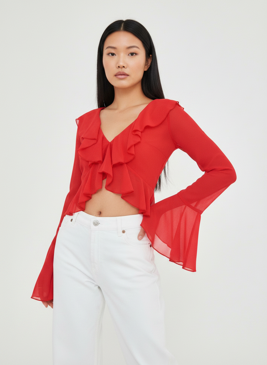 CHIFFON RUFFLE TOP