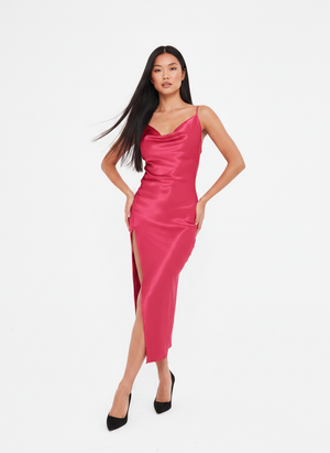 SATIN COWL NECK  MIDAXI DRESS