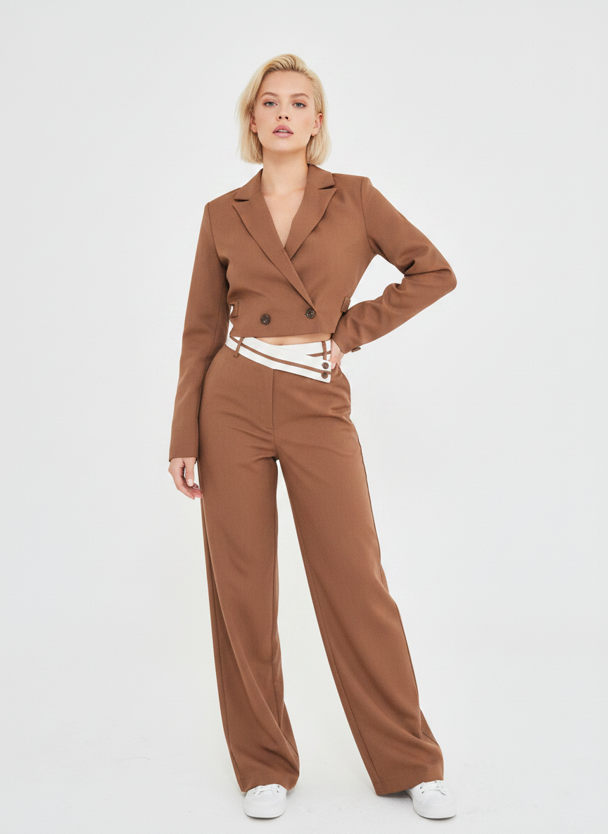 TAILORED CONTRAST WAISTBAND TROUSERS