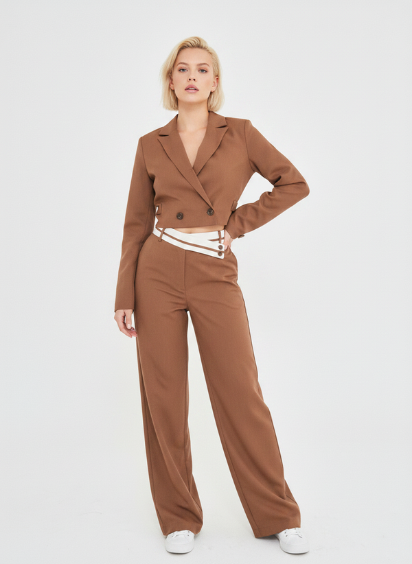 TAILORED CONTRAST WAISTBAND TROUSERS