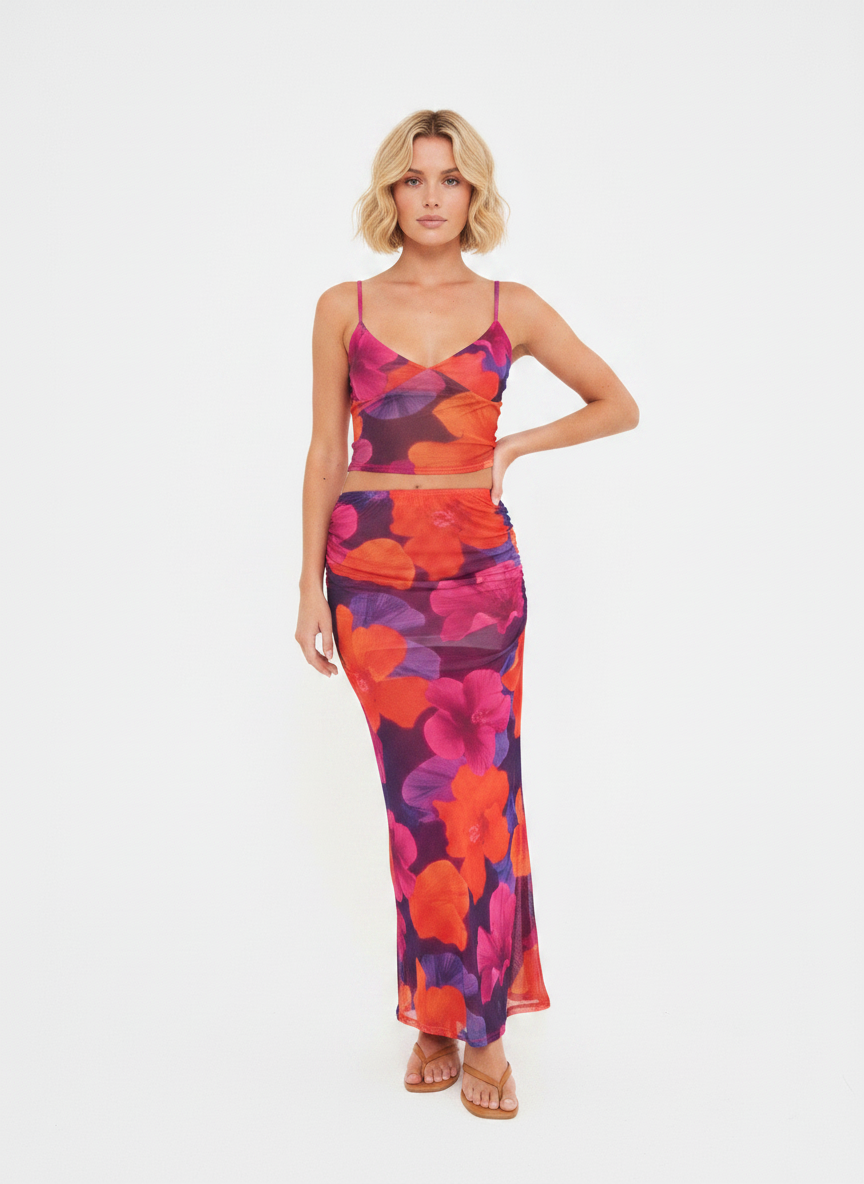 FLORAL MESH CAMI & MAXI CO-ORD