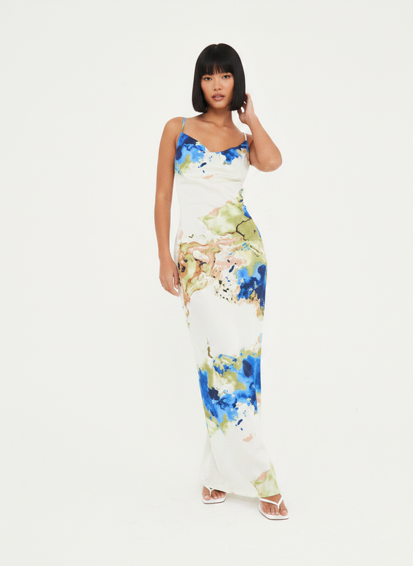 SATIN ABSTRACT MAXI DRESS