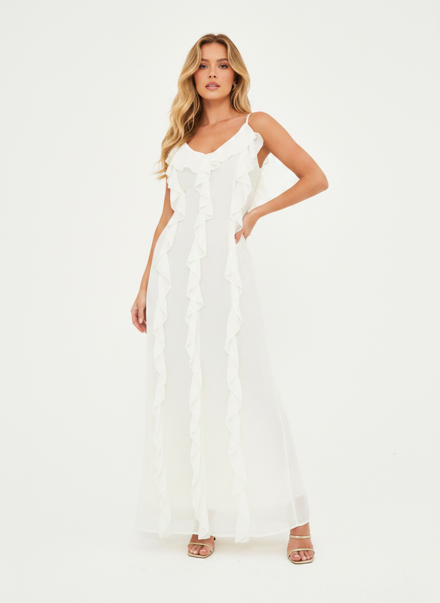 RUFFLE CHIFFON MAXI DRESS