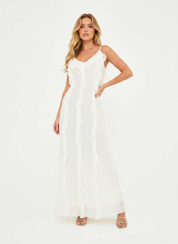 RUFFLE CHIFFON MAXI DRESS