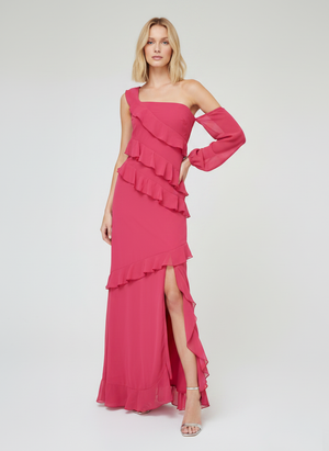RUFFLE LONG SLEEVE MAXI DRESS