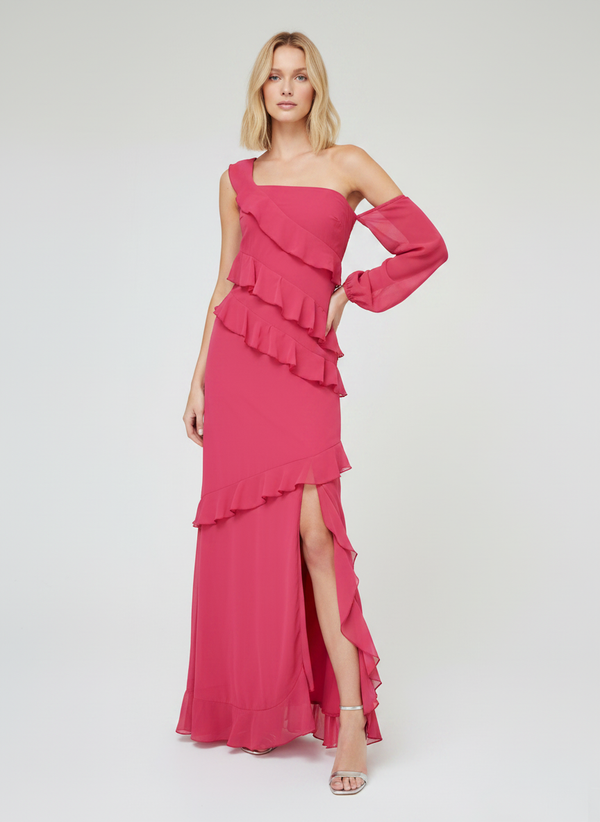 RUFFLE LONG SLEEVE MAXI DRESS