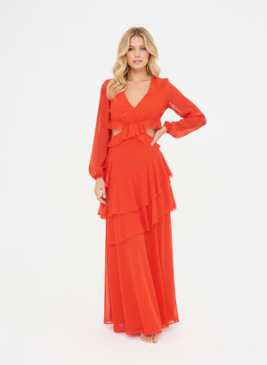 RUFFLE CUT OUT MAXI DRESS