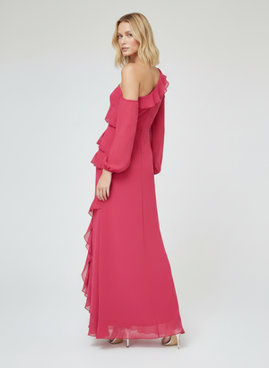 RUFFLE LONG SLEEVE MAXI DRESS