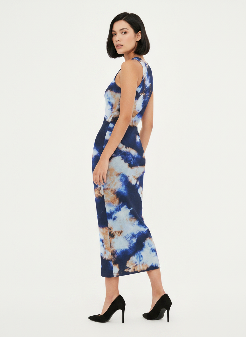 ABSTRACT MESH MIDAXI DRESS