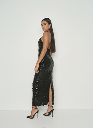 SEQUIN HALTER MAXI DRESS