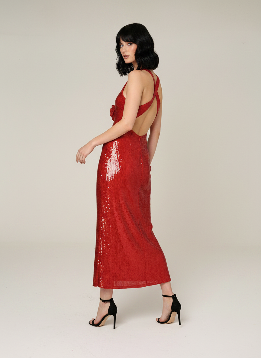 SEQUIN FLOWER MAXI DRESS