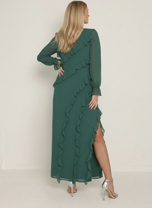 RUFFLE FLARE SLEEVE MAXI DRESS