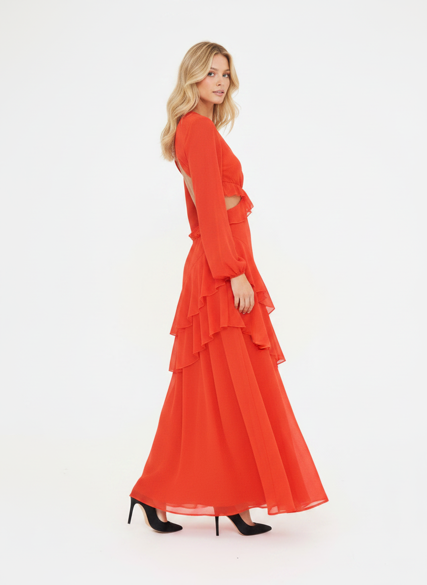 RUFFLE CUT OUT MAXI DRESS