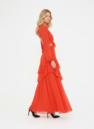 RUFFLE CUT OUT MAXI DRESS