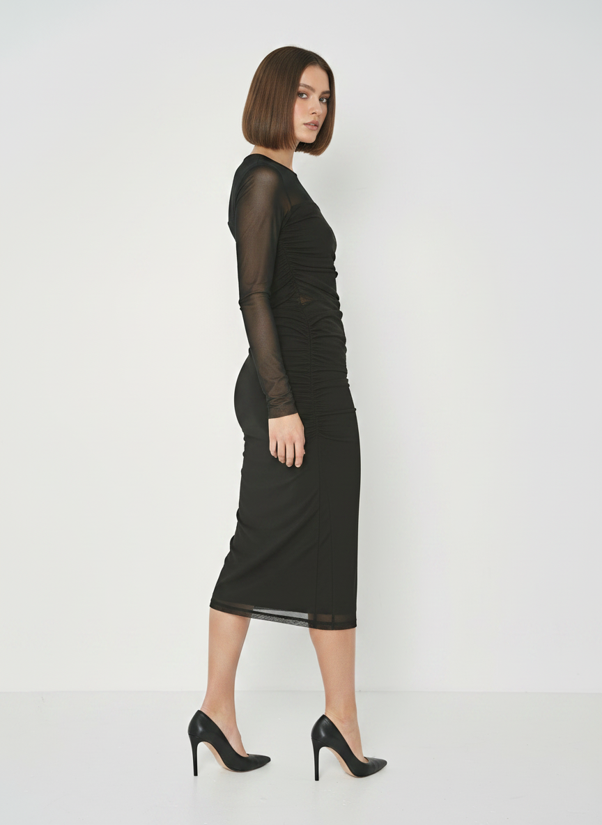 MESH CONTRAST MIDAXI DRESS