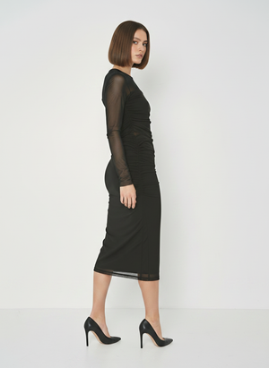 MESH CONTRAST MIDAXI DRESS