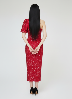 SEQUIN ONE SHOULDER MIDI DRESS
