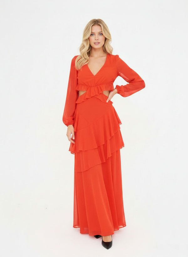 RUFFLE CUT OUT MAXI DRESS