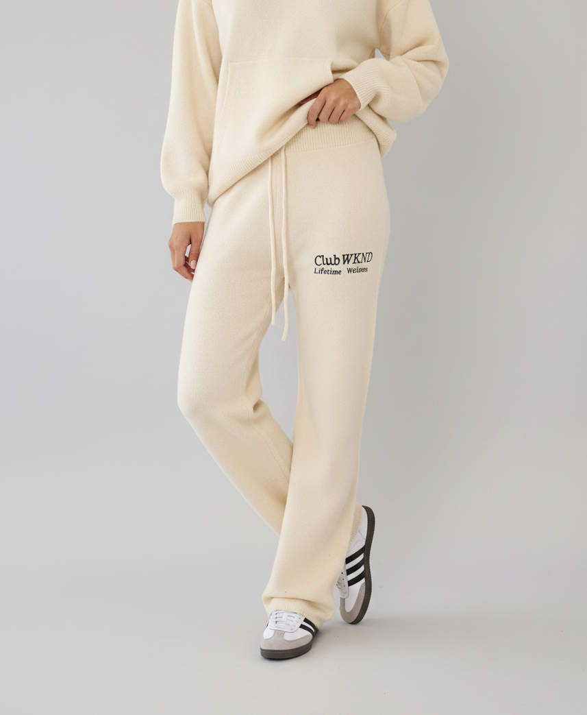 WKND CLUB KNITTED WIDE LEG JOGGER IN STONE