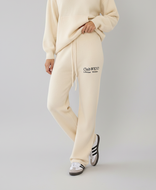 WKND CLUB KNITTED WIDE LEG JOGGER IN STONE