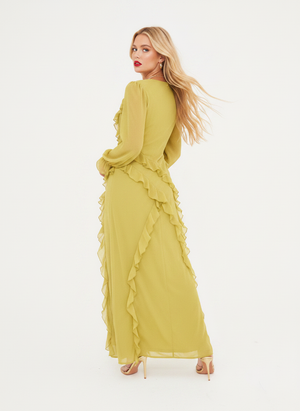 RUFFLE FLARE SLEEVE MAXI DRESS