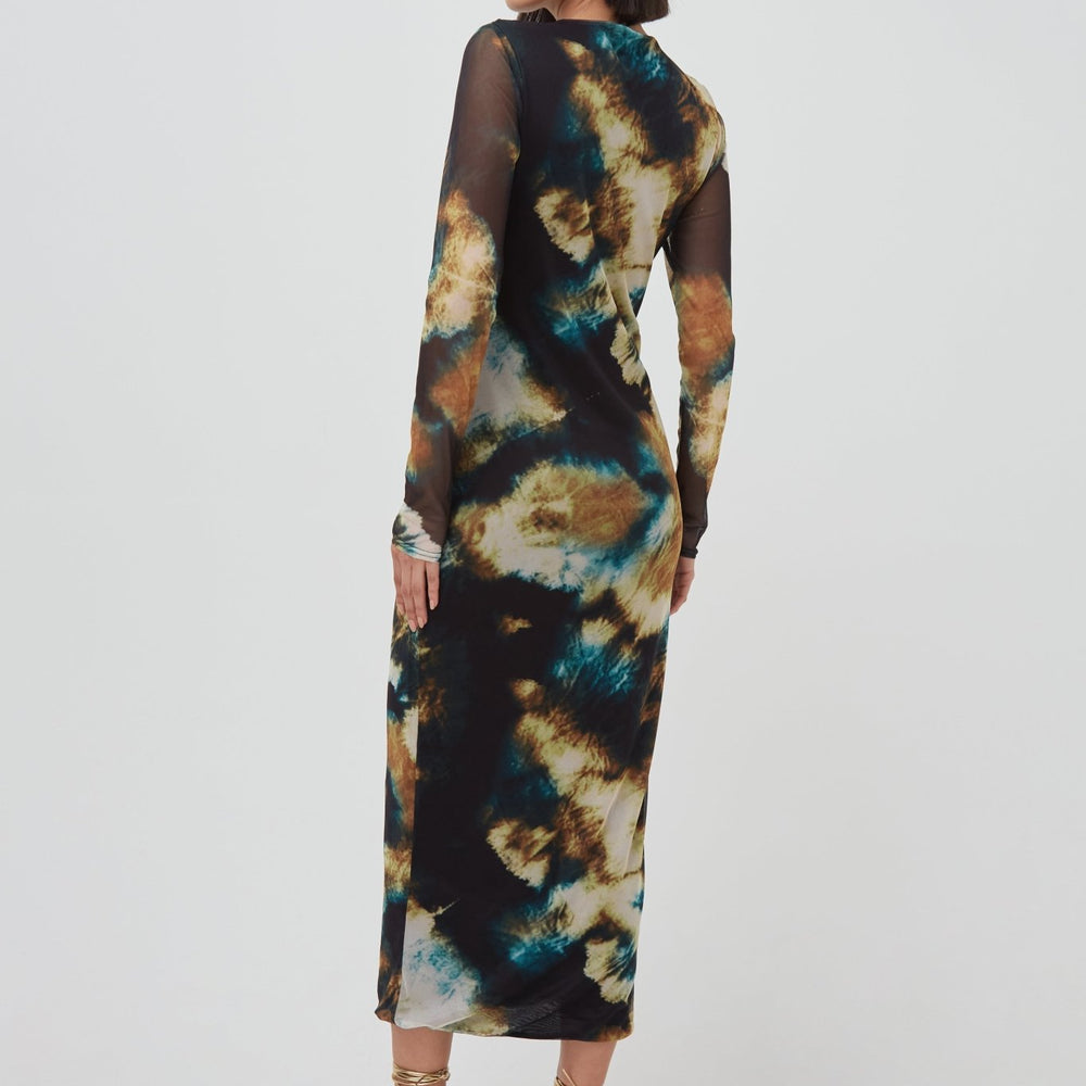 WKND Girl Abstract Mesh Long Sleeve Midaxi Dress