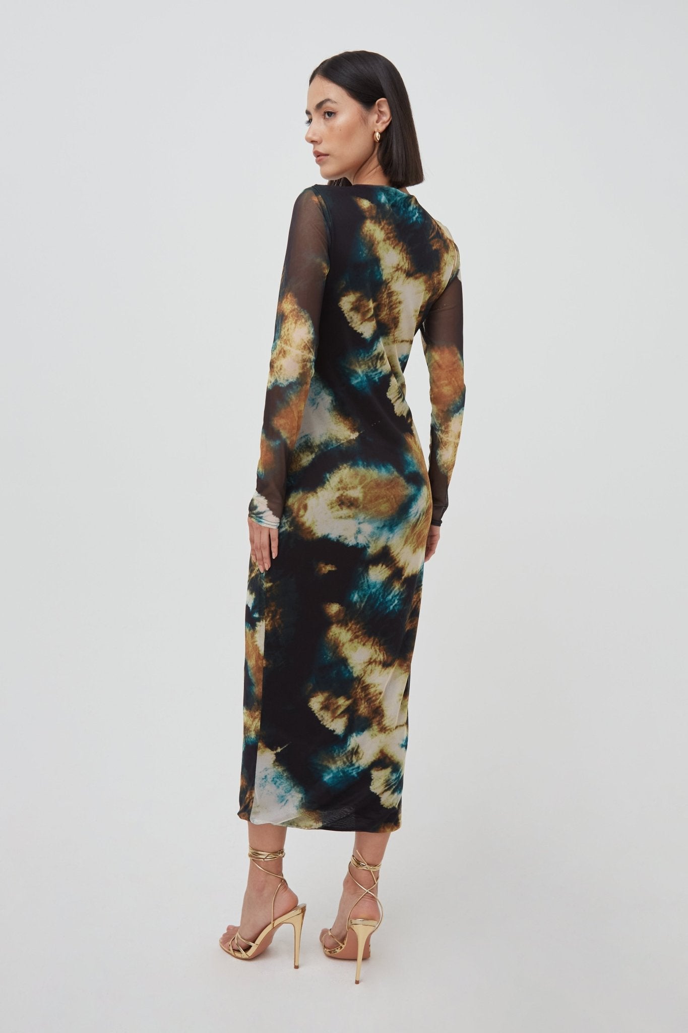 WKND Girl Abstract Mesh Long Sleeve Midaxi Dress