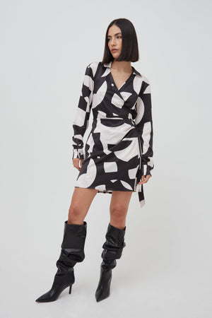 Abstract Printed Satin Wrap Dress - WKND Girl